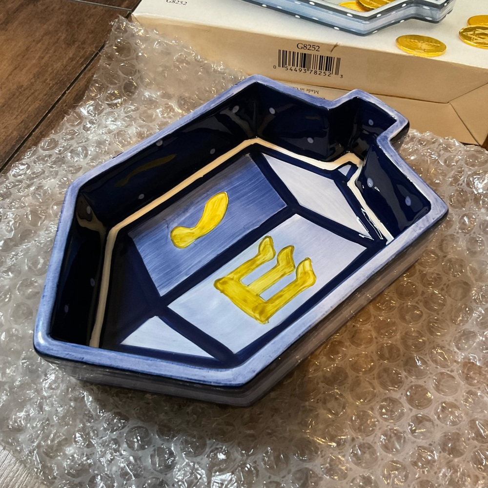 Vintage Chanukah Lights Handpainted Ceramic Dreidel Tidbit Server Cardinal Rare